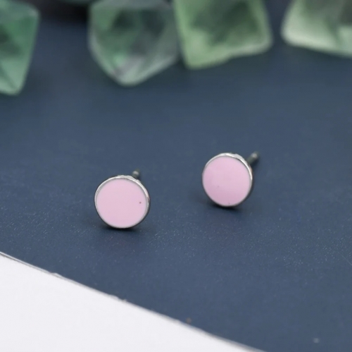 Pink Circle Dot Stud Earrings in Sterling Silver with Hand Painted Enamel, Pastel Stud, Teal, Turquoise, Blue, Pink, Purple, Tiny Stud
