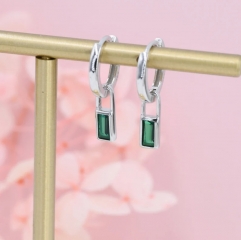 Emerald Green Baguette CZ Huggie Hoop in Sterling Silver, Silver or Gold, CZ Minimalist Hoop Earrings, Detachable and Interchangeable