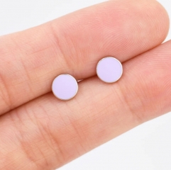 Lilac Purple Circle Dot Stud Earrings in Sterling Silver with Hand Painted Enamel, Pastel Stud, Enamel Dot, 6mm