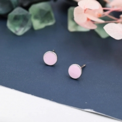 Pink Circle Dot Stud Earrings in Sterling Silver with Hand Painted Enamel, Pastel Stud, Teal, Turquoise, Blue, Pink, Purple, Tiny Stud