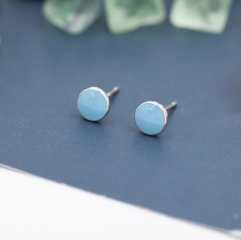 Blue Circle Dot Stud Earrings in Sterling Silver with Hand Painted Enamel, Pastel Stud, Enamel Dot, 6mm