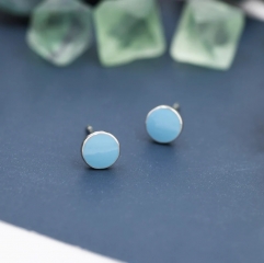 Blue Circle Dot Stud Earrings in Sterling Silver with Hand Painted Enamel, Pastel Stud, Enamel Dot, 6mm