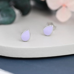 Purple Droplet Dot Stud Earrings in Sterling Silver with Hand Painted Enamel, Purple Stud, Enamel Droplet, Drop Shape