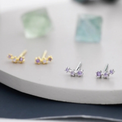 Extra Tiny Alexandrite CZ Trio Stud Earrings in Sterling Silver, Silver or Gold, Tiny Three Star CZ Earrings, Stacking Earrings