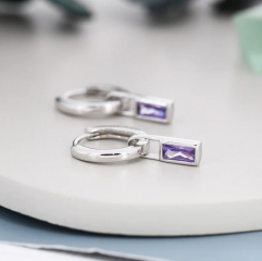 Alexandrite Purple Baguette CZ Huggie Hoop in Sterling Silver, Silver or Gold, CZ Minimalist Hoop Earrings, Detachable and Interchangeable