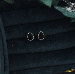 Black Droplet Dot Stud Earrings in Sterling Silver with Hand Painted Enamel, Black Stud, Enamel Droplet, Drop Shape
