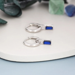 Sapphire Blue Baguette CZ Huggie Hoop in Sterling Silver, Silver or Gold, CZ Minimalist Hoop Earrings, Detachable and Interchangeable