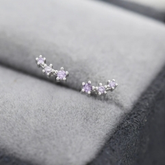 Extra Tiny Alexandrite CZ Trio Stud Earrings in Sterling Silver, Silver or Gold, Tiny Three Star CZ Earrings, Stacking Earrings