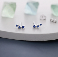 Extra Tiny Sapphire Blue CZ Trio Stud Earrings in Sterling Silver, Silver or Gold, Tiny Three Star CZ Earrings, Stacking Earrings