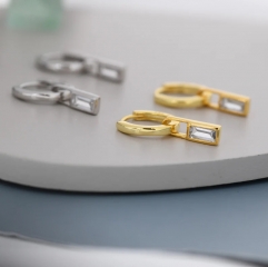 Baguette CZ Huggie Hoop in Sterling Silver, Silver or Gold, CZ Minimalist Hoop Earrings, Detachable and Interchangeable