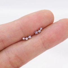 Extra Tiny Alexandrite CZ Trio Stud Earrings in Sterling Silver, Silver or Gold, Tiny Three Star CZ Earrings, Stacking Earrings