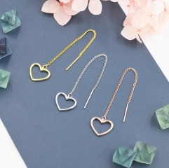 Open Heart Threader Earrings in Sterling Silver, Cutout Heart Ear Threaders, Silver, Gold or Rose Gold, Short Ear Threaders
