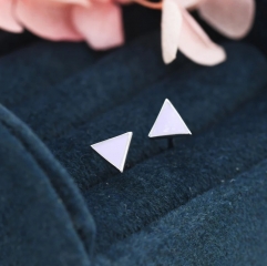 Pastel Purple Triangle Stud Earrings in Sterling Silver with Hand Painted Enamel, Black Stud, Tiny Triangle Stud