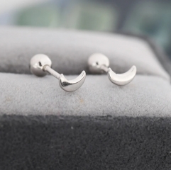 Tiny Crescent Moon Barbell Earrings in Sterling Silver, Screw Back Moon Earrings, Celestial Earrings