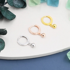 Dangle Ball Hoop Earrings in Sterling Silver, Dangle Hoop Earrings, Silver, Gold or Rose Gold, Silver Ball Huggie Hoops