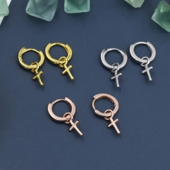 Sterling Silver Cross Hoop Earrings, 8mm or 10mm, Detachable Charm Hoop Earrings, Cross Earrings, Silver or Gold, Interchangeable