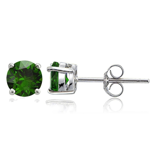Landou Jewelry Wholesale 925 Sterling Silver Earrings for Women 4-Prong Basket Round Emerald Gemstone Stud Earrings