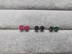 Landou Jewelry Wholesale 925 Sterling Silver Earrings for Women 4-Prong Basket Round Ruby Gemstone Stud Earrings