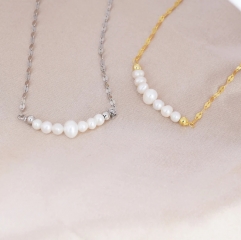 Genuine Pearl Bar Necklace in Sterling Silver, Silver or Gold, Genuine Freshwater Pearls, Pearl Necklace