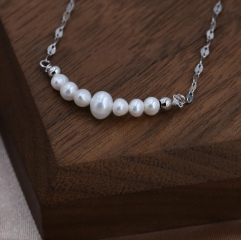 Genuine Pearl Bar Necklace in Sterling Silver, Silver or Gold, Genuine Freshwater Pearls, Pearl Necklace