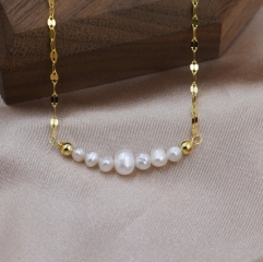 Genuine Pearl Bar Necklace in Sterling Silver, Silver or Gold, Genuine Freshwater Pearls, Pearl Necklace