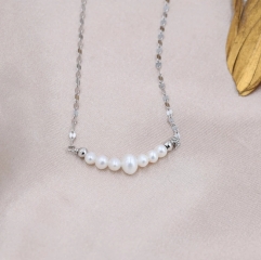 Genuine Pearl Bar Necklace in Sterling Silver, Silver or Gold, Genuine Freshwater Pearls, Pearl Necklace