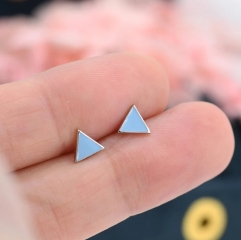 Pastel Blue Triangle Stud Earrings in Sterling Silver with Hand Painted Enamel, Pastel Blue Stud, Tiny Triangle Stud