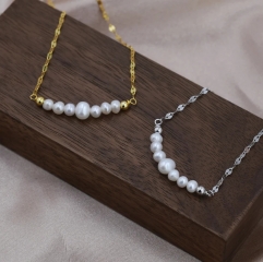 Genuine Pearl Bar Necklace in Sterling Silver, Silver or Gold, Genuine Freshwater Pearls, Pearl Necklace