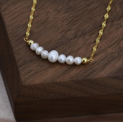 Genuine Pearl Bar Necklace in Sterling Silver, Silver or Gold, Genuine Freshwater Pearls, Pearl Necklace