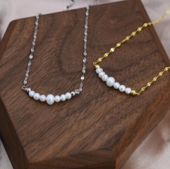 Genuine Pearl Bar Necklace in Sterling Silver, Silver or Gold, Genuine Freshwater Pearls, Pearl Necklace