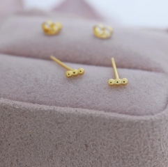 Tiny Three Dot Stud Earrings in Sterling Silver, Tiny Bar Earrings, Beaded Bar, Bauble Earrings, Pebble, Silver or Gold, Stacking Earrings