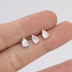 Sterling Silver Pear Cut CZ Earrings, Droplet Earrigns, April Birthstone CZ Earrings, Silver, Gold or Rose Gold