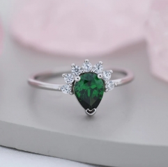 Pear Cut Emerald Green CZ Crown Ring in Sterling Silver, May Birthstone, Lab Emerald Ring, Vintage Inspired Design