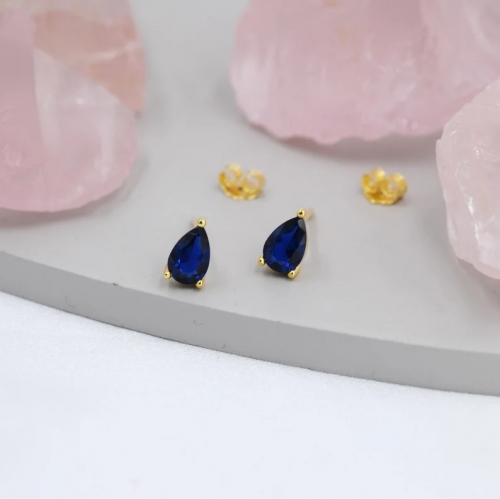 Sterling Silver Sapphire Blue Droplet Earrigns, Pear Cut Sapphire Earrings, September Birthstone CZ Earrings, Silver, Gold or Rose Gold