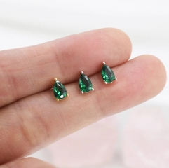 Sterling Silver Emerald Green Droplet Earrigns, Pear Cut Emerald Earrings, May Birthstone CZ Earrings, Silver, Gold or Rose Gold