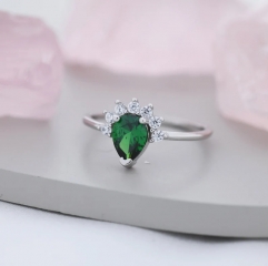 Pear Cut Emerald Green CZ Crown Ring in Sterling Silver, May Birthstone, Lab Emerald Ring, Vintage Inspired Design