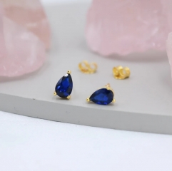 Sterling Silver Sapphire Blue Droplet Earrigns, Pear Cut Sapphire Earrings, September Birthstone CZ Earrings, Silver, Gold or Rose Gold