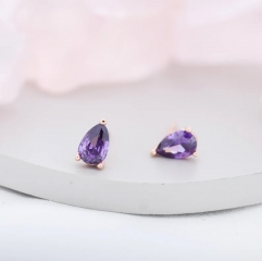 Sterling Silver Pear Cut Amethyst CZ Earrings, Purple Droplet Earrigns, February Birthstone CZ Earrings, Silver, Gold or Rose Gold