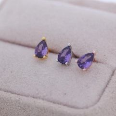 Sterling Silver Pear Cut Amethyst CZ Earrings, Purple Droplet Earrigns, February Birthstone CZ Earrings, Silver, Gold or Rose Gold