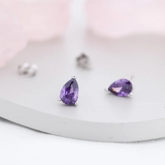 Sterling Silver Pear Cut Amethyst CZ Earrings, Purple Droplet Earrigns, February Birthstone CZ Earrings, Silver, Gold or Rose Gold