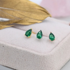 Sterling Silver Emerald Green Droplet Earrigns, Pear Cut Emerald Earrings, May Birthstone CZ Earrings, Silver, Gold or Rose Gold