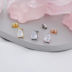 Sterling Silver Pear Cut CZ Earrings, Droplet Earrigns, April Birthstone CZ Earrings, Silver, Gold or Rose Gold