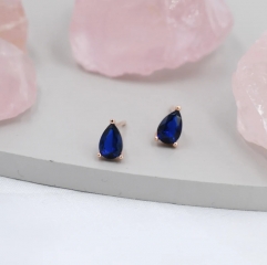 Sterling Silver Sapphire Blue Droplet Earrigns, Pear Cut Sapphire Earrings, September Birthstone CZ Earrings, Silver, Gold or Rose Gold