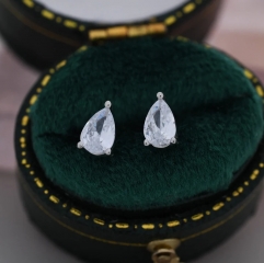 Sterling Silver Pear Cut CZ Earrings, Droplet Earrigns, April Birthstone CZ Earrings, Silver, Gold or Rose Gold