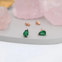 Sterling Silver Emerald Green Droplet Earrigns, Pear Cut Emerald Earrings, May Birthstone CZ Earrings, Silver, Gold or Rose Gold