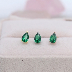 Sterling Silver Emerald Green Droplet Earrigns, Pear Cut Emerald Earrings, May Birthstone CZ Earrings, Silver, Gold or Rose Gold