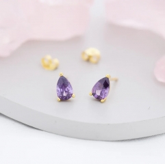 Sterling Silver Pear Cut Amethyst CZ Earrings, Purple Droplet Earrigns, February Birthstone CZ Earrings, Silver, Gold or Rose Gold