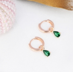 Sterling Silver Emerald Green CZ Droplet Hoop Earrings, Silver, Gold or Rose Gold, Pear Cut Drop Earrings, Interchangeable Charms