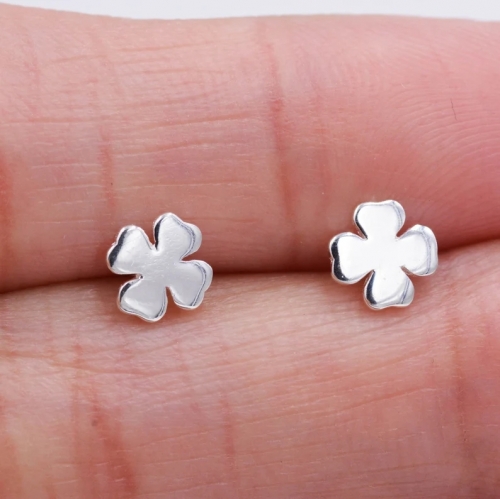 Sterling Silver Little Four Leaf Clover Shamrock Leaf Minimalist Tiny Stud Earrings,Cute,Fun, Simple and Elegant Jewellery