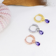 Sterling Silver Amethyst Purple CZ Droplet Hoop Earrings, Silver, Gold or Rose Gold, Pear Cut Drop Earrings, Interchangeable Charms